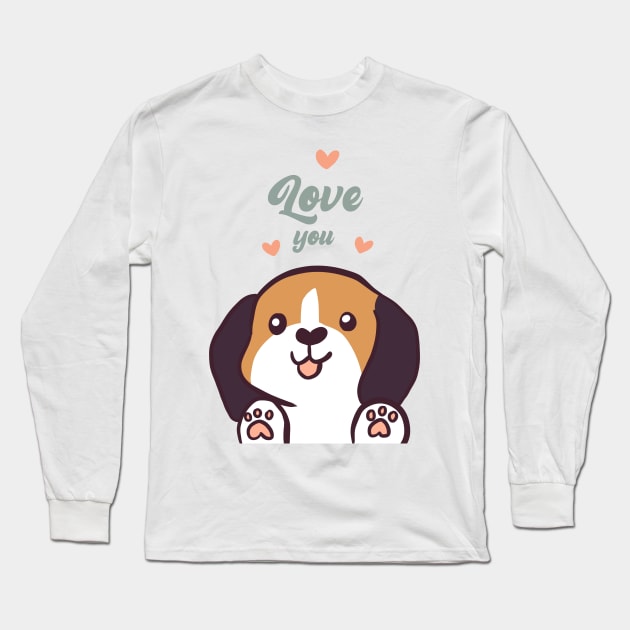 Cute beagle dog valentines day gifts love you Long Sleeve T-Shirt by Yarafantasyart